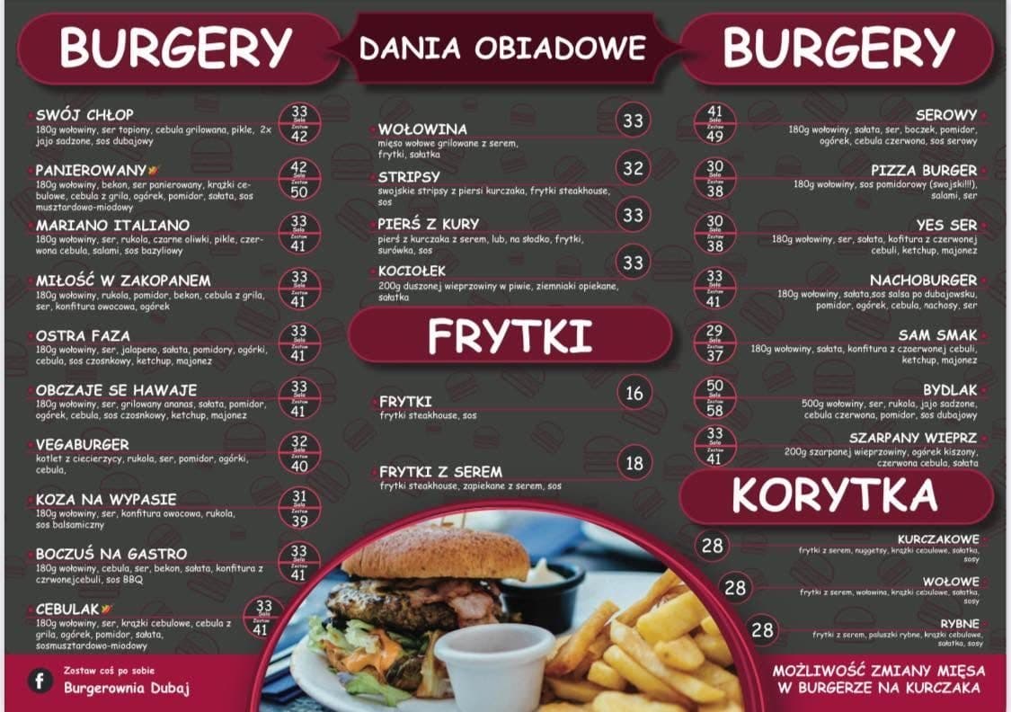 Pełne menu Burgerowni Dubaj